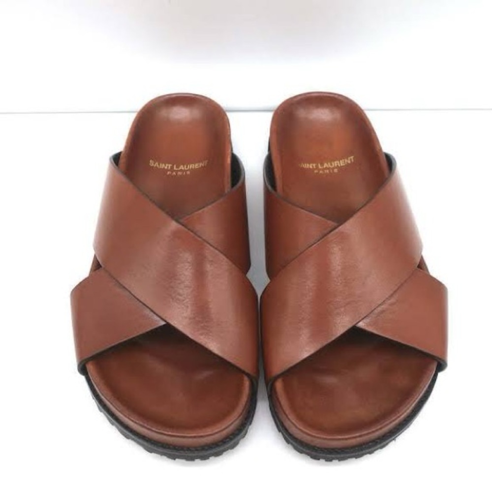 Saint Laurent Jimmy Crisscross leather slides